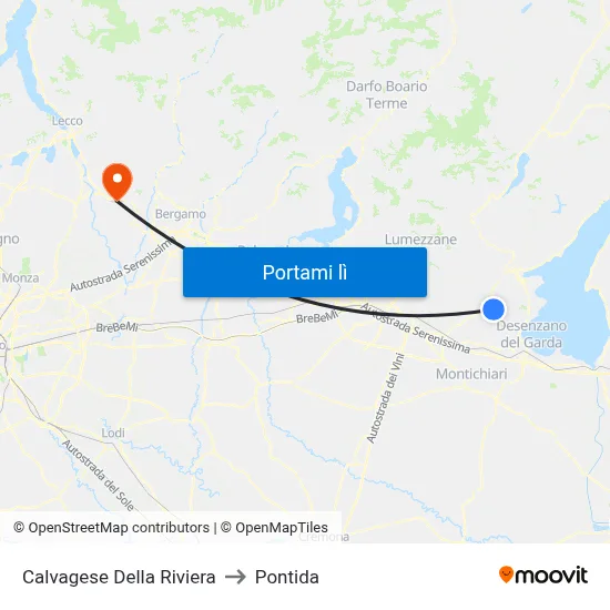 Calvagese Della Riviera to Pontida map