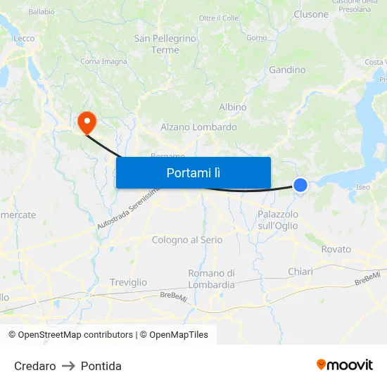 Credaro to Pontida map