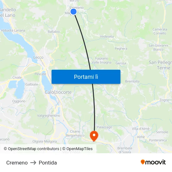 Cremeno to Pontida map
