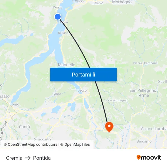 Cremia to Pontida map