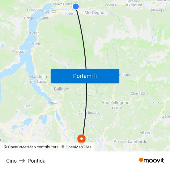 Cino to Pontida map