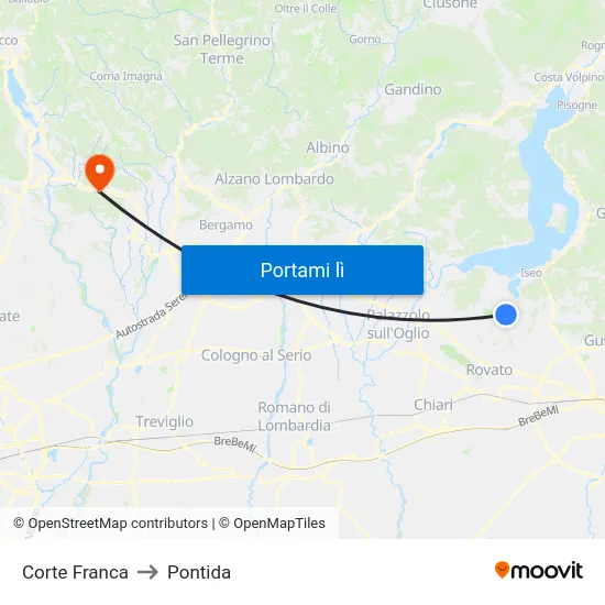 Corte Franca to Pontida map