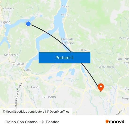 Claino Con Osteno to Pontida map