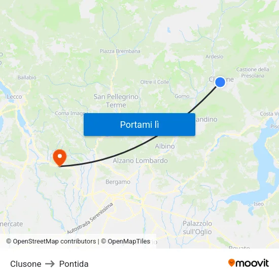 Clusone to Pontida map