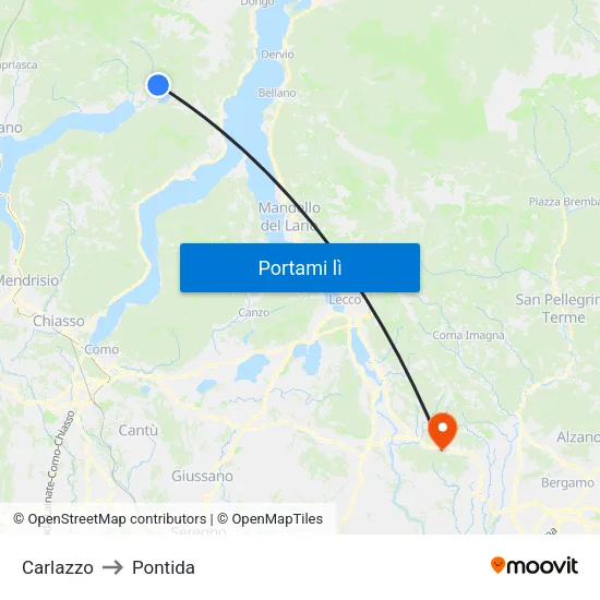 Carlazzo to Pontida map