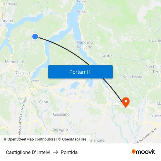 Castiglione D' Intelvi to Pontida map