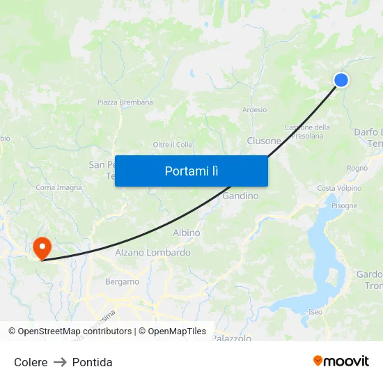 Colere to Pontida map