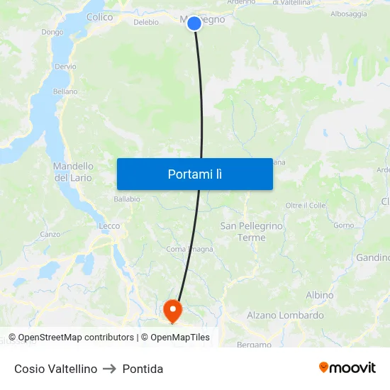 Cosio Valtellino to Pontida map