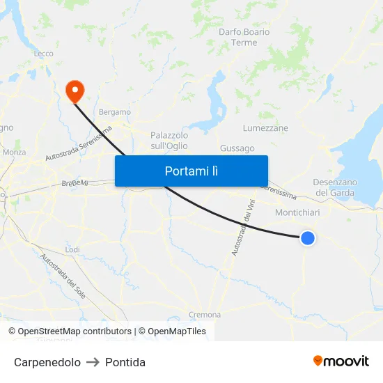 Carpenedolo to Pontida map