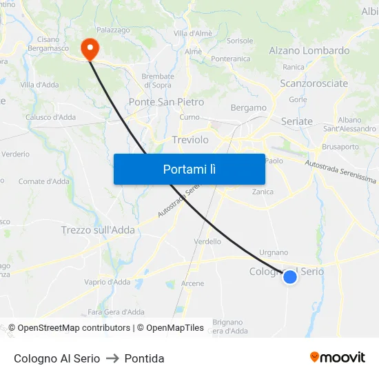 Cologno Al Serio to Pontida map