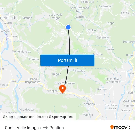 Costa Valle Imagna to Pontida map