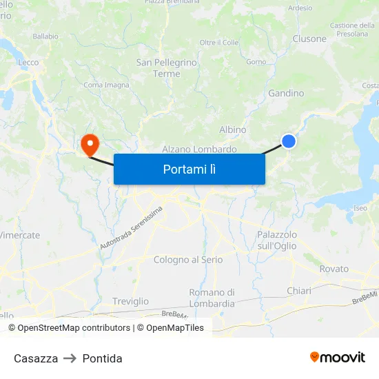 Casazza to Pontida map