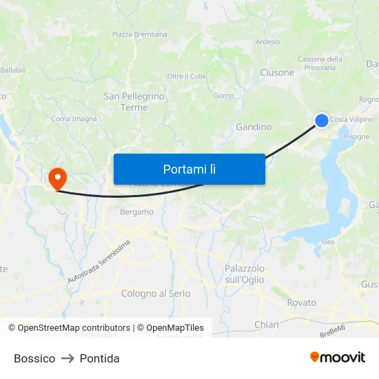 Bossico to Pontida map