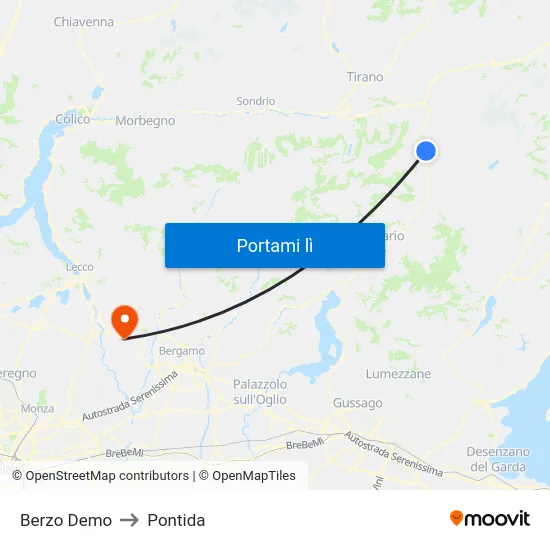 Berzo Demo to Pontida map