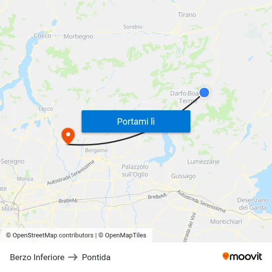 Berzo Inferiore to Pontida map