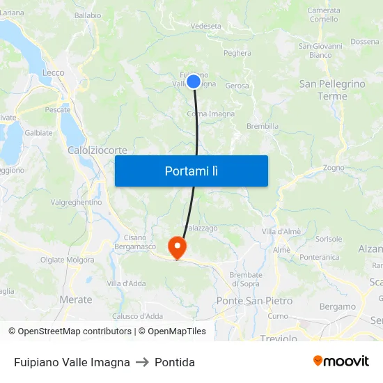 Fuipiano Valle Imagna to Pontida map