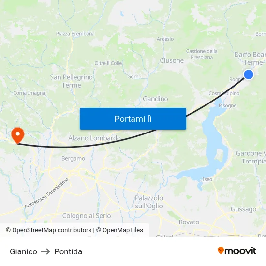 Gianico to Pontida map
