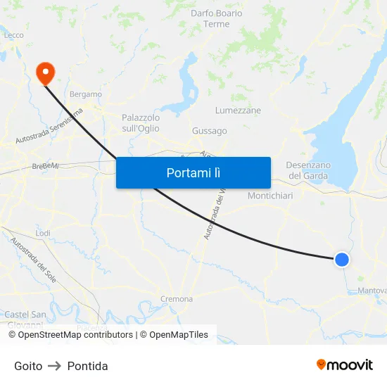 Goito to Pontida map