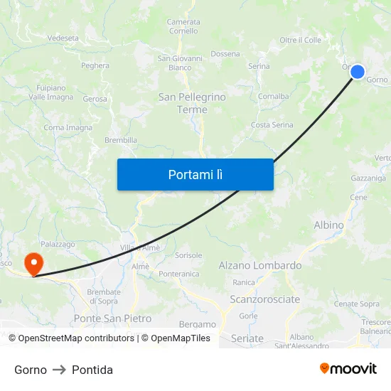 Gorno to Pontida map