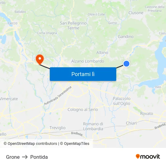 Grone to Pontida map