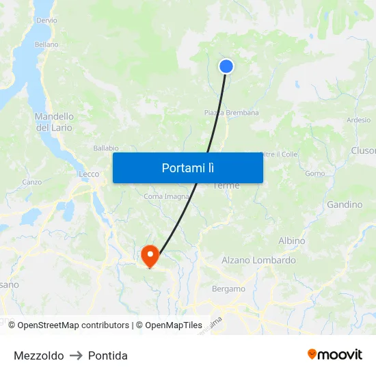 Mezzoldo to Pontida map