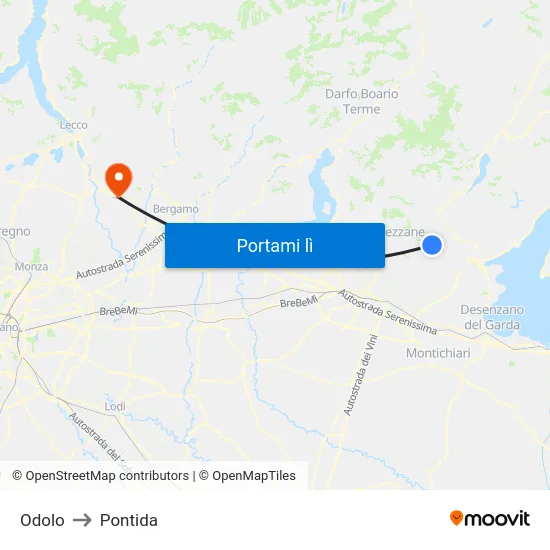 Odolo to Pontida map