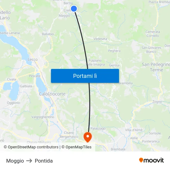 Moggio to Pontida map