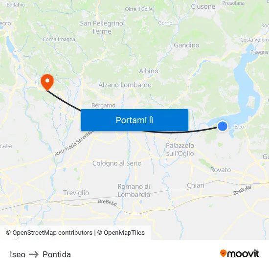 Iseo to Pontida map