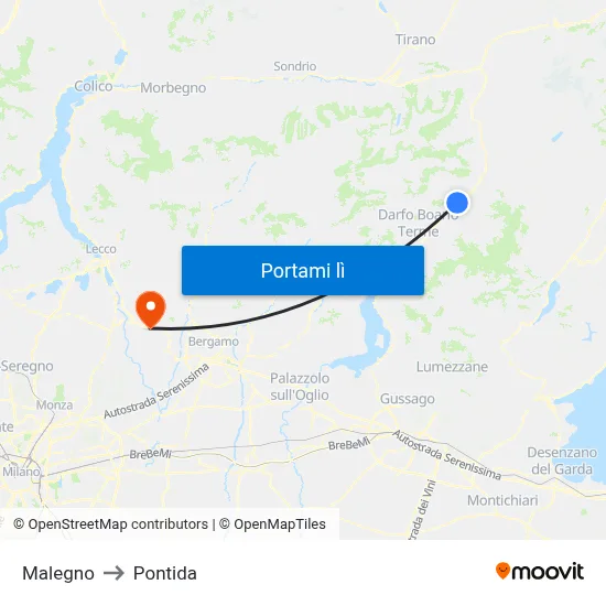 Malegno to Pontida map