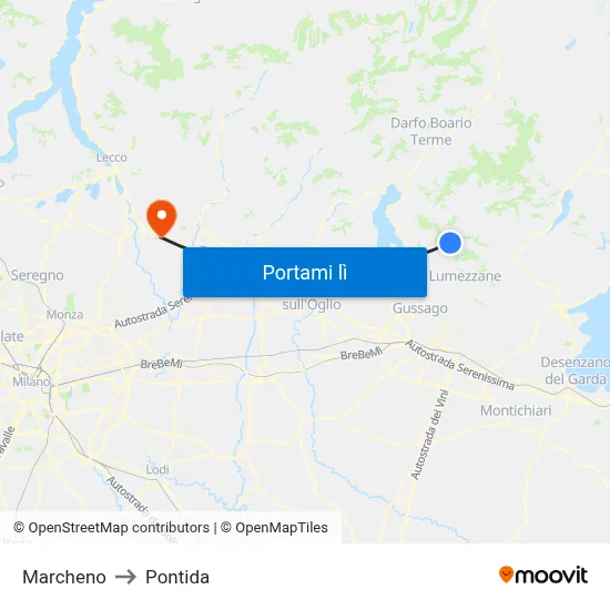 Marcheno to Pontida map