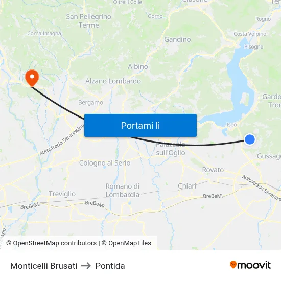 Monticelli Brusati to Pontida map