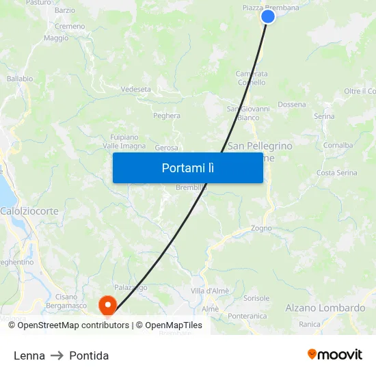 Lenna to Pontida map