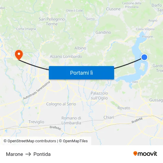 Marone to Pontida map