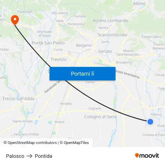 Palosco to Pontida map