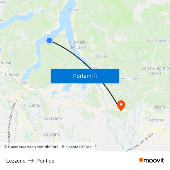 Lezzeno to Pontida map