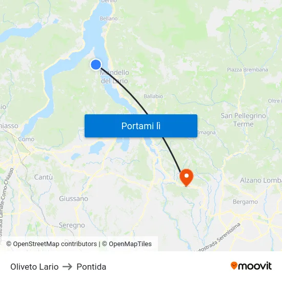 Oliveto Lario to Pontida map
