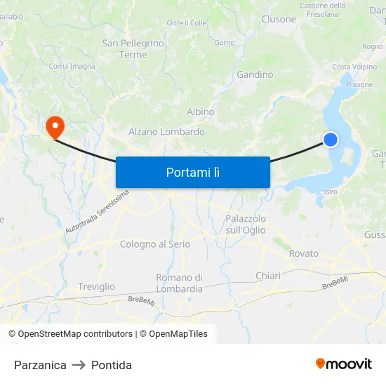 Parzanica to Pontida map