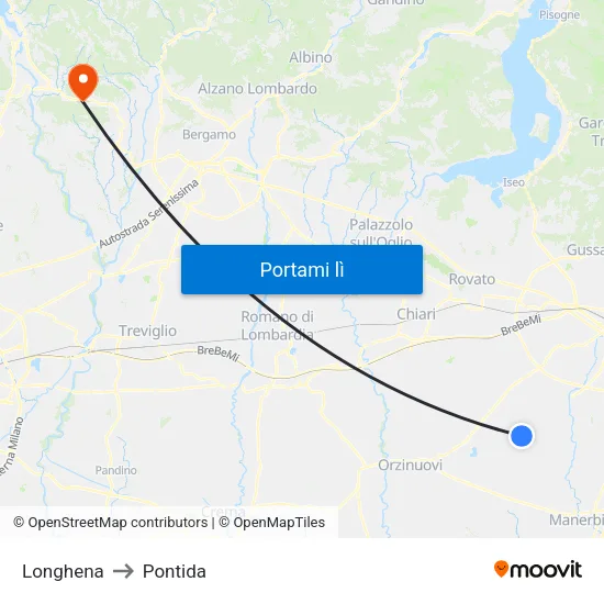 Longhena to Pontida map
