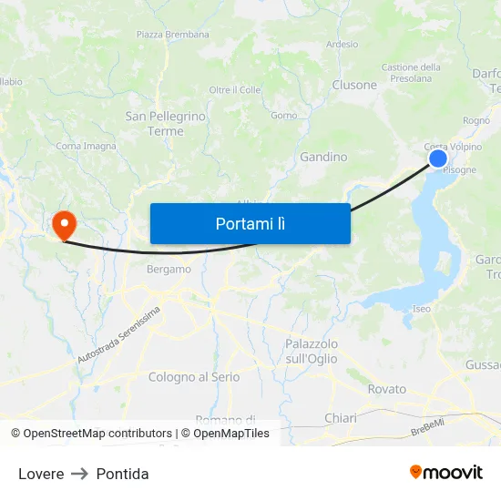Lovere to Pontida map