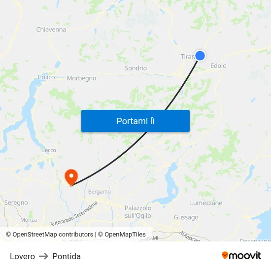 Lovero to Pontida map