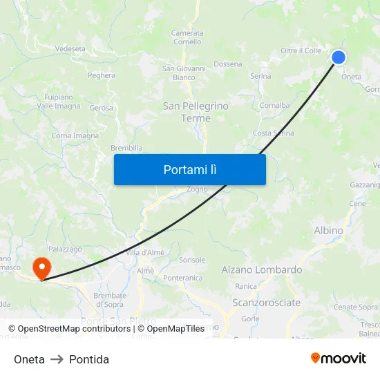 Oneta to Pontida map