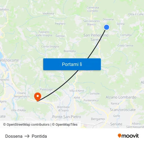 Dossena to Pontida map