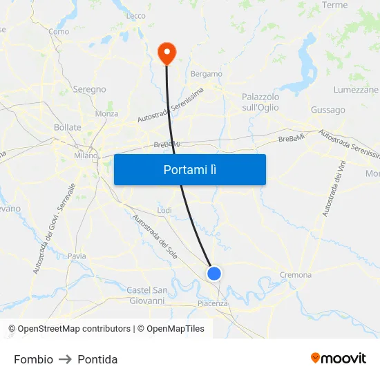 Fombio to Pontida map