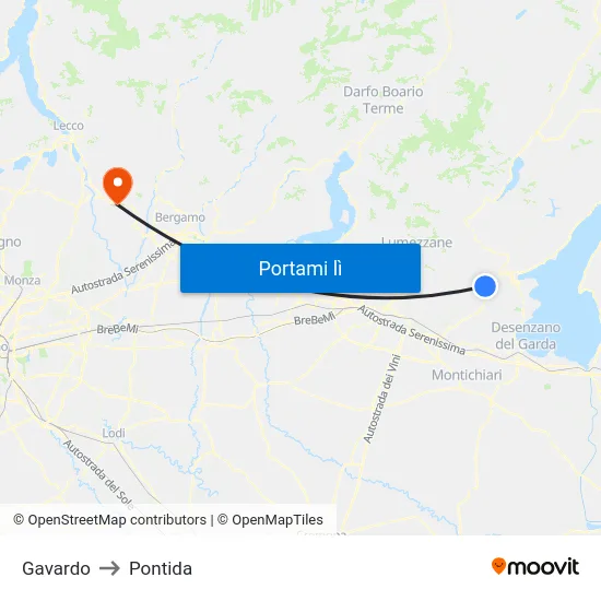 Gavardo to Pontida map