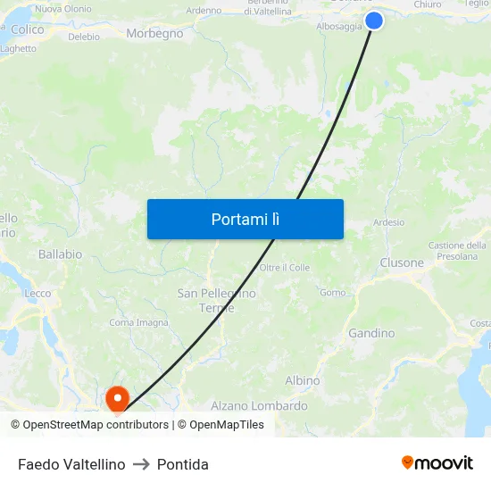 Faedo Valtellino to Pontida map