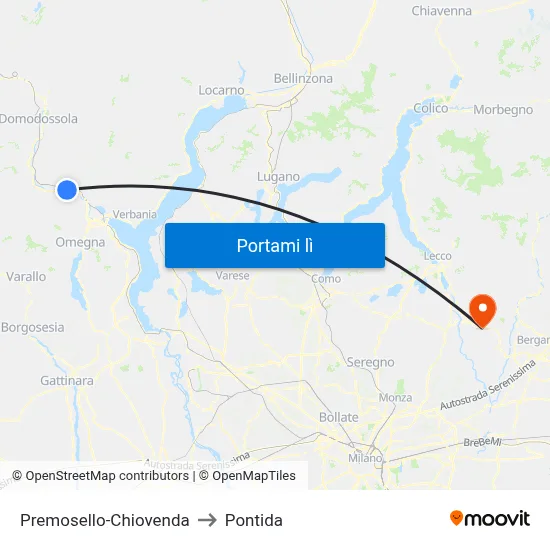 Premosello-Chiovenda to Pontida map