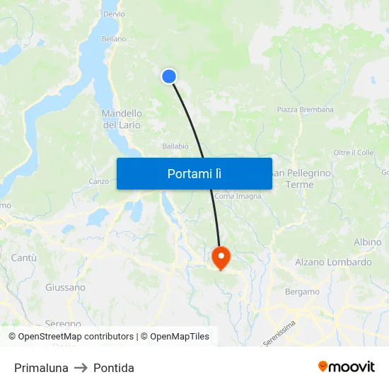 Primaluna to Pontida map