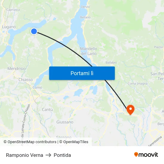 Ramponio Verna to Pontida map