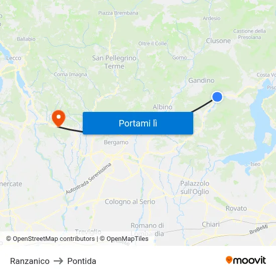 Ranzanico to Pontida map