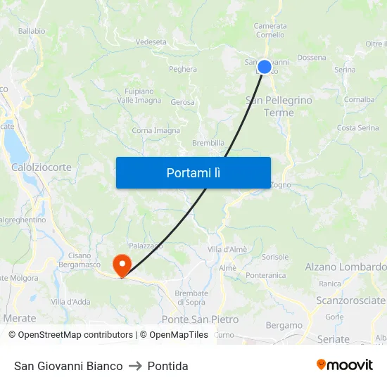 San Giovanni Bianco to Pontida map